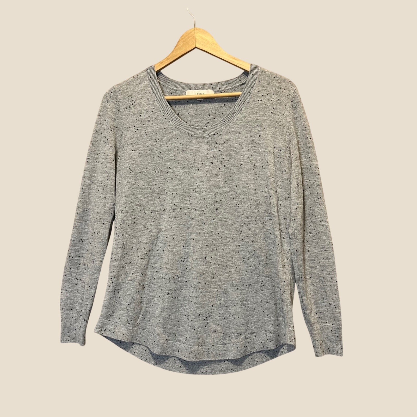 Loft Sweater Women Medium Gray Speckled Knit Scoop Neck Pullover Casual Cozy